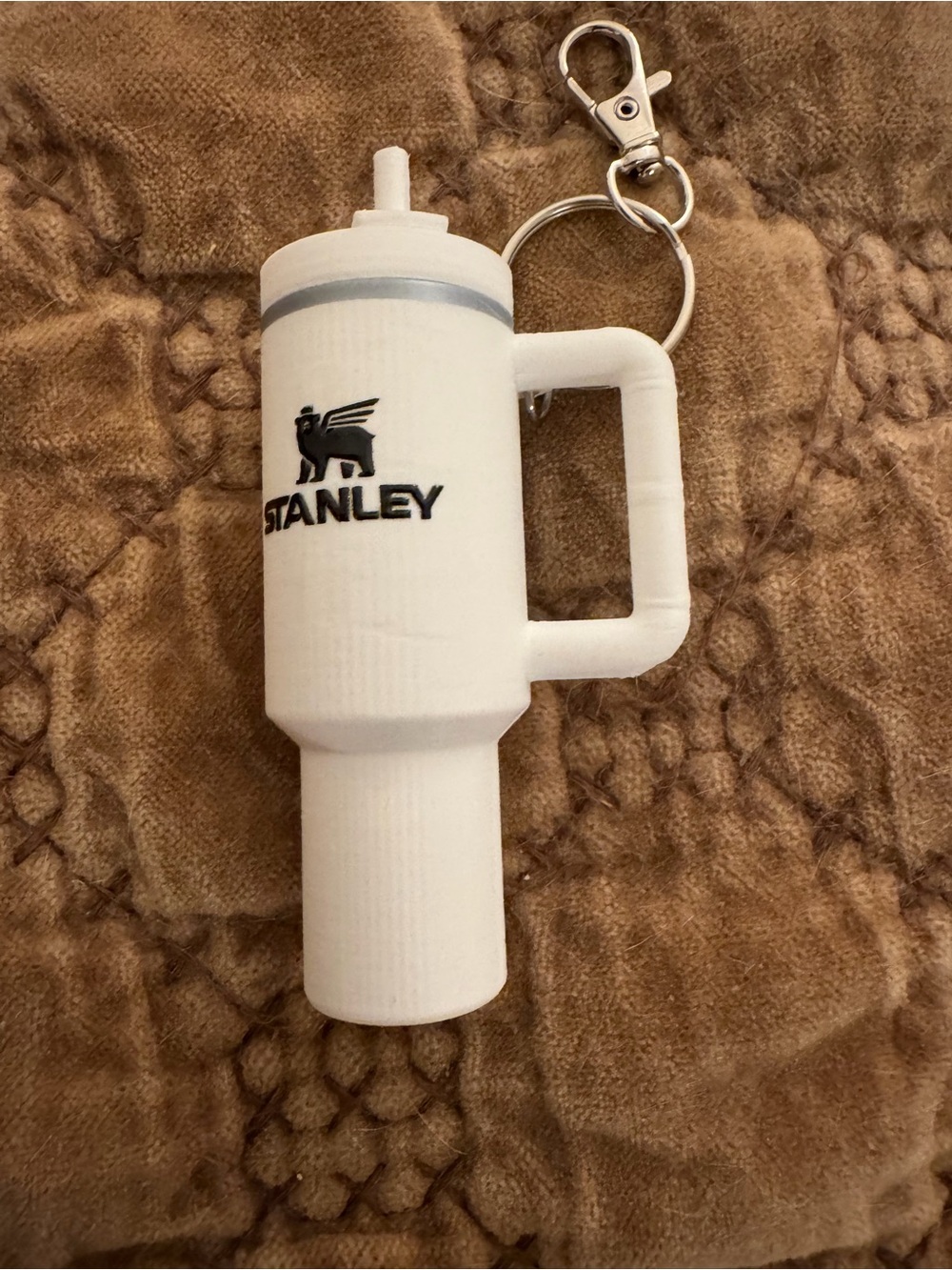 Stanley White and Silver Mini Tumbler Keychain